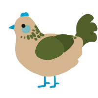 A beige and olive chicken with a neck-speckle pattern