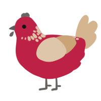 A crimson and beige chicken with a neck-speckle pattern