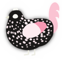 A sable and rose chicken with a speckle pattern