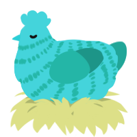 A aqua and turquoise chicken with a bar pattern