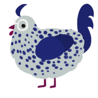 A silver and navy chicken with a speckle pattern