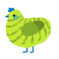 A lime and chartreuse chicken with a bar pattern