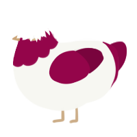 A white and maroon chicken with a head pattern