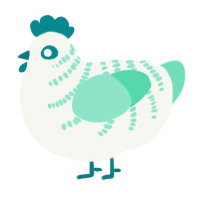 A white and mint chicken with a half-bar pattern