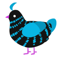 A black and cerulean chicken with a bar pattern