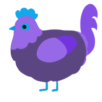 A overcast and blurple chicken with a head pattern