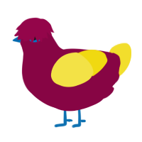 A maroon and yellow chicken