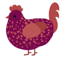 A wine and red chicken with a speckle pattern