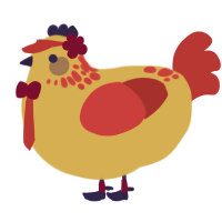 A gold and crimson chicken with a neck-speckle pattern