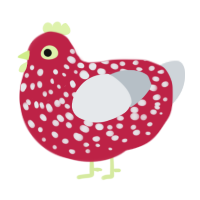 A crimson and mist chicken with a speckle pattern