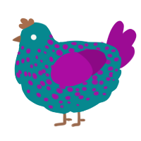 A teal and plum chicken with a speckle pattern