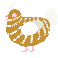 A gold and white chicken with a bar pattern