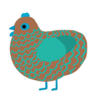 A brown and turquoise chicken with a lace pattern