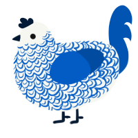 A white and ultramarine chicken with a double-lace pattern