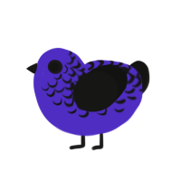 Haggard, a indigo and black chicken with a half-lace pattern