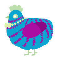 A cerulean and plum chicken with a bar pattern