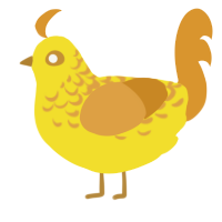 A yellow and orange chicken with a half-lace pattern
