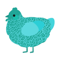 A turquoise and aqua chicken with a double-lace pattern