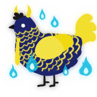 A navy and yellow chicken with a lace pattern