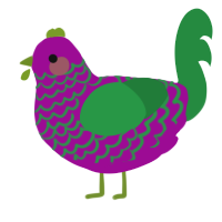 A plum and viridian chicken with a lace pattern