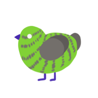 Lime, a grass and grey chicken with a bar pattern