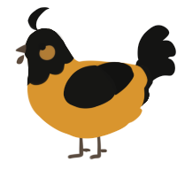 A orange and black chicken with a head pattern