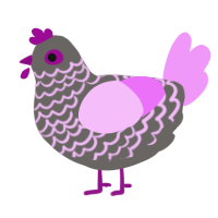 Mini cherry, a grey and lavender chicken with a lace pattern