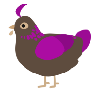 A bark and plum chicken with a neck-speckle pattern