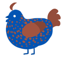 Baldomero, a ultramarine and russet chicken with a speckle pattern