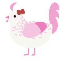 A white and pink chicken with a half-lace pattern
