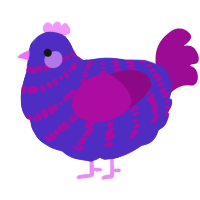 A indigo and plum chicken with a bar pattern