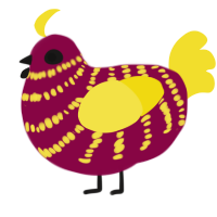 A maroon and yellow chicken with a bar pattern