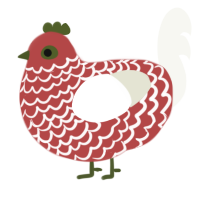 A red and white chicken with a lace pattern