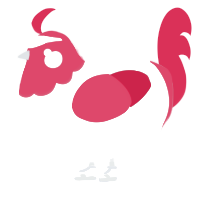 A white and crimson chicken with a head pattern