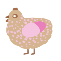 A beige and pink chicken with a speckle pattern