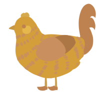 spaghetti, a ochre and brown chicken with a bar pattern