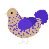 A beige and indigo chicken with a speckle pattern