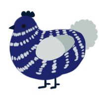 A navy and silver chicken with a bar pattern