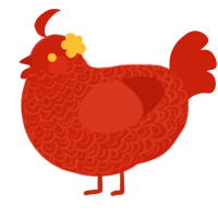 A red chicken with a double-lace pattern