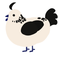 A cream and black chicken with a neck-speckle pattern