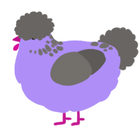 A lilac and grey chicken with a neck-speckle pattern
