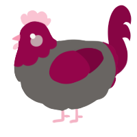 A grey and maroon chicken with a head pattern