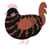 A black and russet chicken with a bar pattern