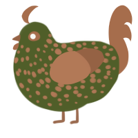 A olive and brown chicken with a speckle pattern