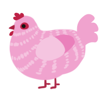 A pink chicken with a bar pattern