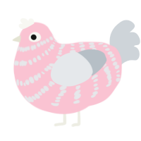 A rose and mist chicken with a bar pattern