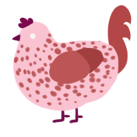 A rose and red chicken with a speckle pattern