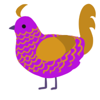A amethyst and ochre chicken with a lace pattern