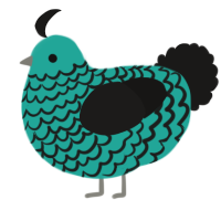 A turquoise and sable chicken with a lace pattern