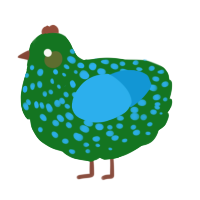 A leaf and sky chicken with a speckle pattern